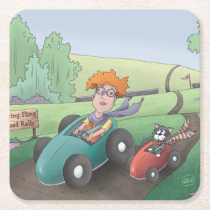 Posavasos Cuadrado De Papel Cat Lady Road Rally Square Paper Coaster