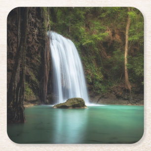 Posavasos Cuadrado De Papel Cataratas Cascada de Erawan, Tailandia
