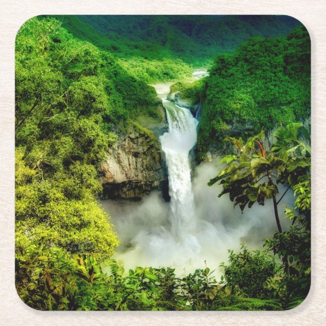 Posavasos Cuadrado De Papel Cataratas | Cataratas de San Rafael, Ecuador (Anverso)