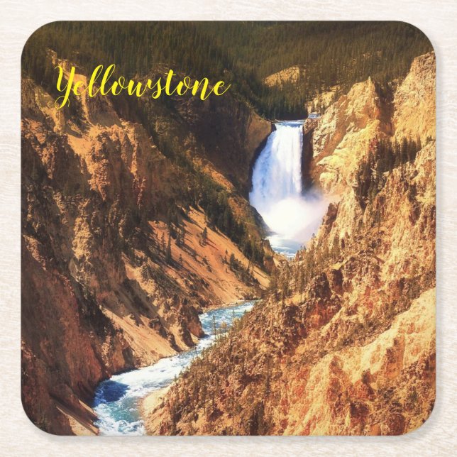 Posavasos Cuadrado De Papel Cataratas de yellowstone Set-Yellowstone (Anverso)