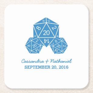 Posavasos Cuadrado De Papel Catastras de papel Boda Blue D20 dados