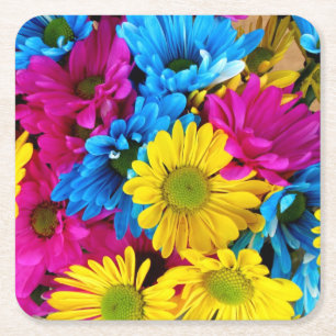 Posavasos Cuadrado De Papel catastro cuadrado rojo, azul y amarillo