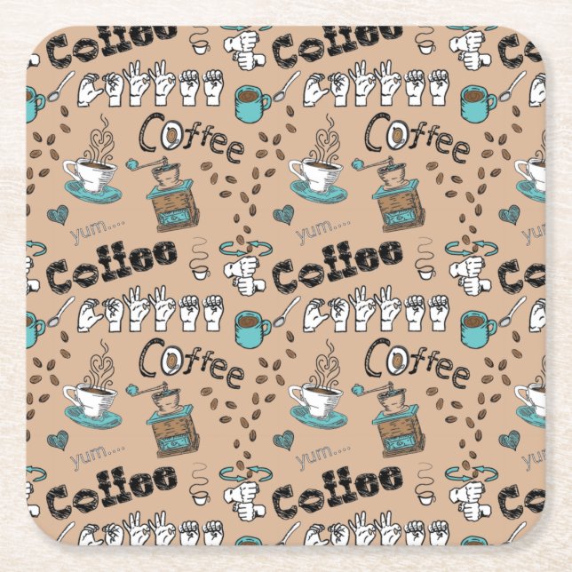 Posavasos Cuadrado De Papel Catastro de café ASL (Anverso)