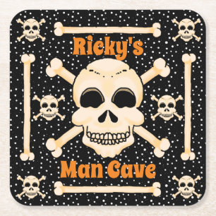 Posavasos Cuadrado De Papel Catastro de calaveras y huesos cruzados