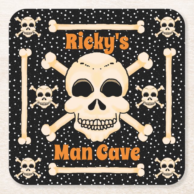 Posavasos Cuadrado De Papel Catastro de calaveras y huesos cruzados (Anverso)