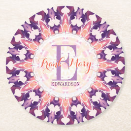 Posavasos Cuadrado De Papel Catastro de Papel Monograma de Sol Azul Naranja Pú