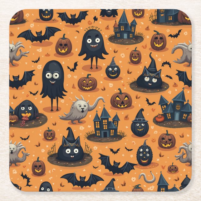Posavasos Cuadrado De Papel catastro para halloween (Anverso)