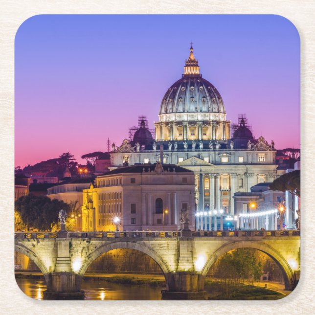Posavasos Cuadrado De Papel Catedral de San Pedro Ciudad del Vaticano (Anverso)