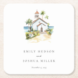 Posavasos Cuadrado De Papel Catholic Church Tropical Wedding
