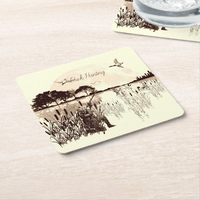 Posavasos Cuadrado De Papel Caza de pato (En perspectiva)