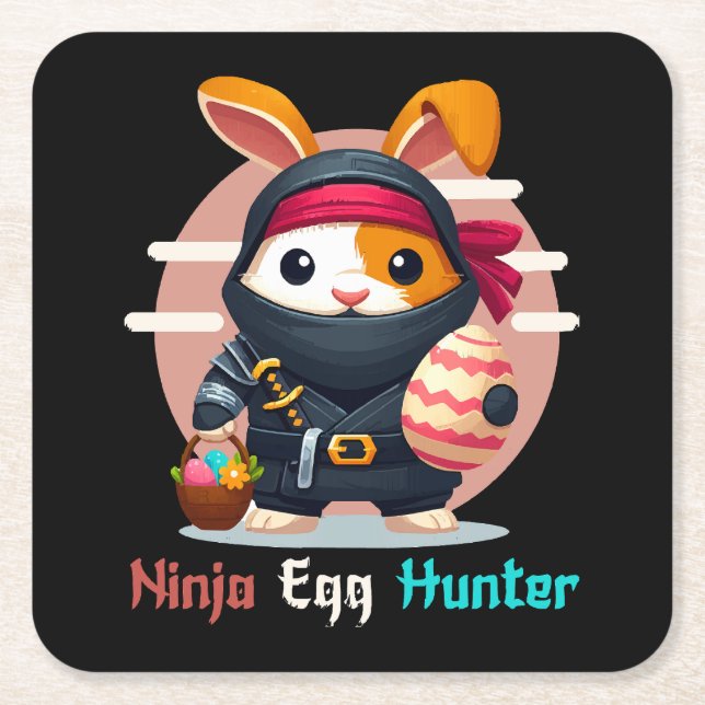 Posavasos Cuadrado De Papel Cazador de huevos ninja (Anverso)