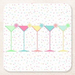 Posavasos Cuadrado De Papel Celebración de Fiesta de Confeti Cóctel de Martini