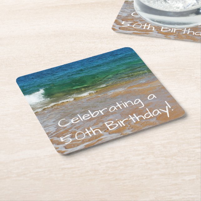 Posavasos Cuadrado De Papel Celebración de las fiestas de cumpleaños número 50 (En perspectiva)