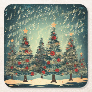 Posavasos Cuadrado De Papel Celebración del bosque de árboles de Navidad