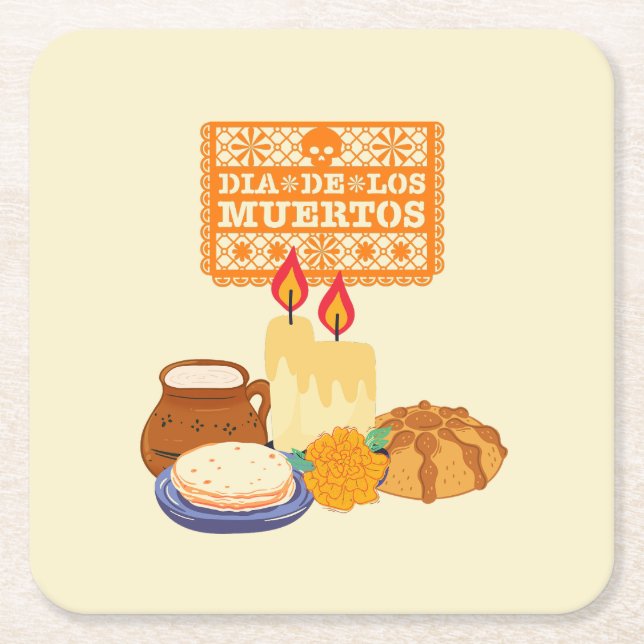 Posavasos Cuadrado De Papel Celebración del Día de los Muertos (Anverso)