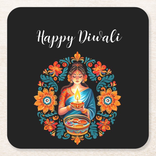 Posavasos Cuadrado De Papel Celebración del Diwali (Anverso)