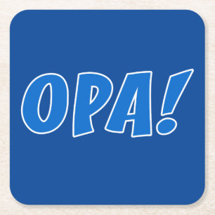 Posavasos Cuadrado De Papel Celebración en griego Opa (azul oscuro)