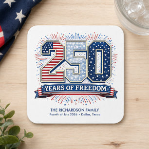 Posavasos Cuadrado De Papel Celebración Patriótica Familiar del 4 de Julio de