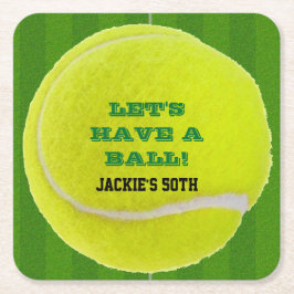 Posavasos Cuadrado De Papel Celebración por el tenis con pelota