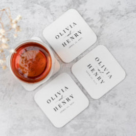 Posavasos Cuadrado De Papel Cena de Boda de guión elegante clásico