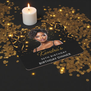 Posavasos Cuadrado De Papel Cena de Cumpleaños Dorado y Negro Foto Instagram