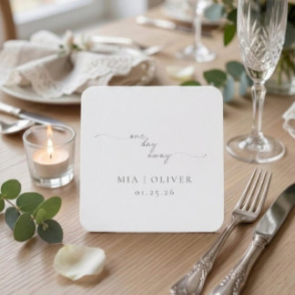 Posavasos Cuadrado De Papel Cena de Ensayo de Boda Minimalista Un Día