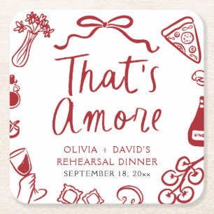 Posavasos Cuadrado De Papel Cena de Ensayo de Pizza That's Amore Italiana Roja