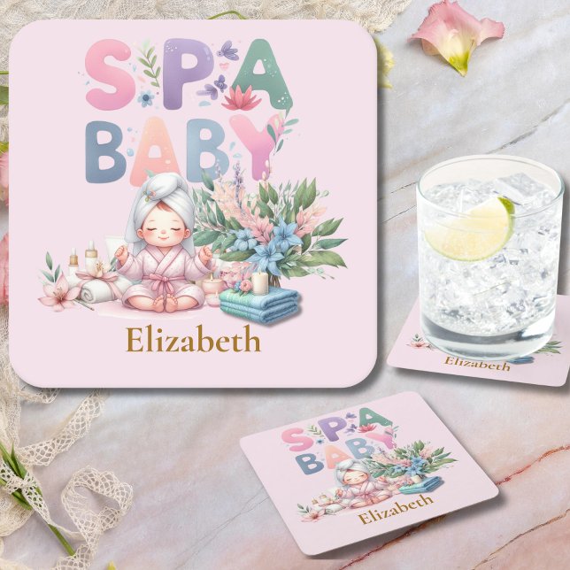Posavasos Cuadrado De Papel Cena Fiesta de Baby Shower Spa (Subido por el creador)