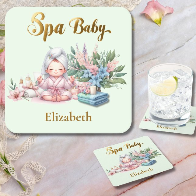 Posavasos Cuadrado De Papel Cena Fiesta de Baby Shower Spa (Subido por el creador)