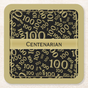 Posavasos Cuadrado De Papel "Centenario" Black/gold 100th Fiesta Theme Sq