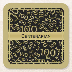 Posavasos Cuadrado De Papel "Centenario" Negro/Oro 100° Fiesta Tema Sq