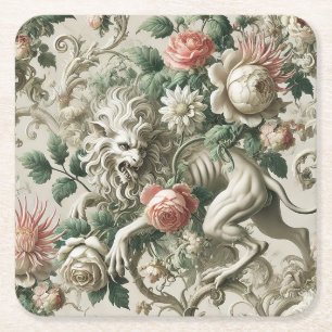Posavasos Cuadrado De Papel Centinela de Bloombound – Diseño floral gótico