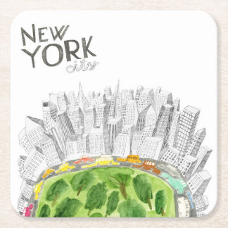 Posavasos Cuadrado De Papel Central Park y collage de New York City