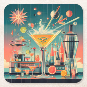 Posavasos Cuadrado De Papel Centro del Siglo Atómico Futurista Citrus Martini