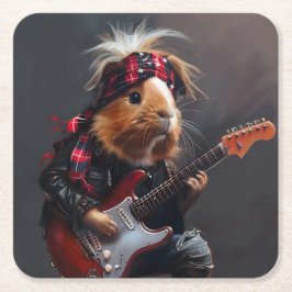 Posavasos Cuadrado De Papel Cerdo de Rock n Roll