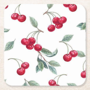 Posavasos Cuadrado De Papel Cerezas