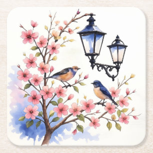 Posavasos Cuadrado De Papel Cerezo en flor