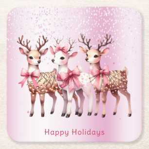 Posavasos Cuadrado De Papel Ceros de papel de vacaciones de ciervos de Navidad