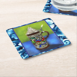 Posavasos Cuadrado De Papel Cerveza alemana Stein con tapa de bisagra azul ver