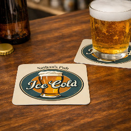 Posavasos Cuadrado De Papel Cerveza Fría Vintage con Nombre o Texto Personaliz