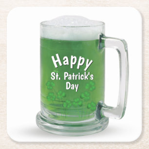 Posavasos Cuadrado De Papel Cerveza verde del Día de San Patricio