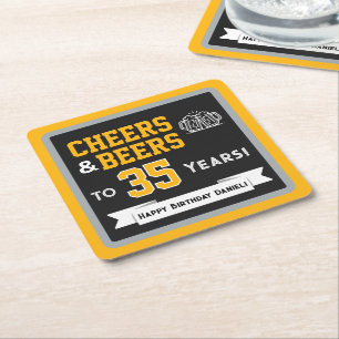 Posavasos Cuadrado De Papel Cervezas y Cheers con tema deportivo Fiesta de Cum