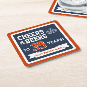 Posavasos Cuadrado De Papel Cervezas y Cheers con tema deportivo Fiesta de Cum