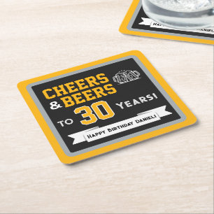 Posavasos Cuadrado De Papel Cervezas y Cheers con tema deportivo Fiesta de Cum