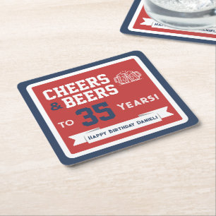 Posavasos Cuadrado De Papel Cervezas y Cheers con tema deportivo Fiesta de Cum