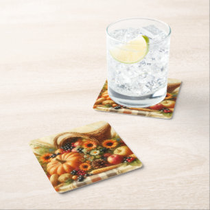 Posavasos Cuadrado De Papel Cesta de cosecha de otoño