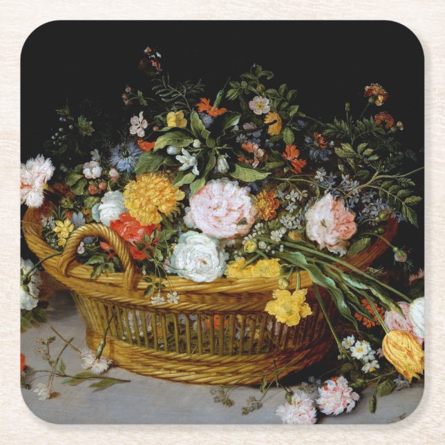 Posavasos Cuadrado De Papel Cesta de flores, Jan Brueghel el joven (Anverso)