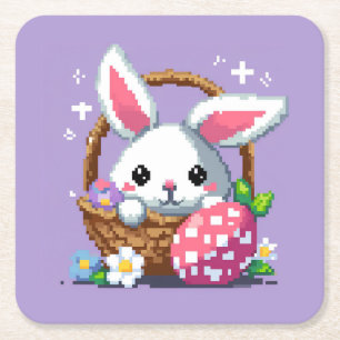 Posavasos Cuadrado De Papel Cesta de Pascua Bunny arte de 8 bits en píxeles