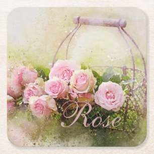 Posavasos Cuadrado De Papel Cesta rosa rosa