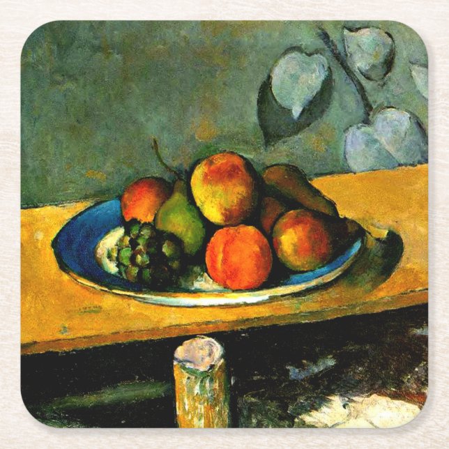 Posavasos Cuadrado De Papel Cezanne - Peaches, piñas y uvas (Anverso)